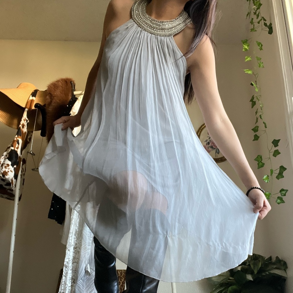 Cache Silver and White Halter Dress